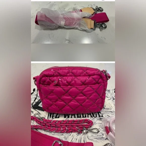 NWT MZ Wallace Mini Sequin Pink Quilted Crossbody Bag - Picture 7 of 9